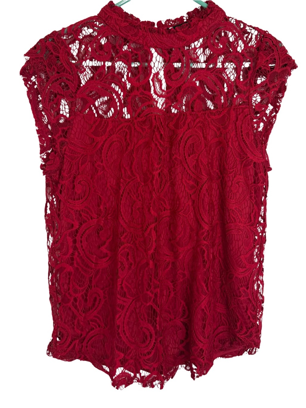 3/$20 Heart Soul Red Lace Mock Neck Cap Sleeve Blouse